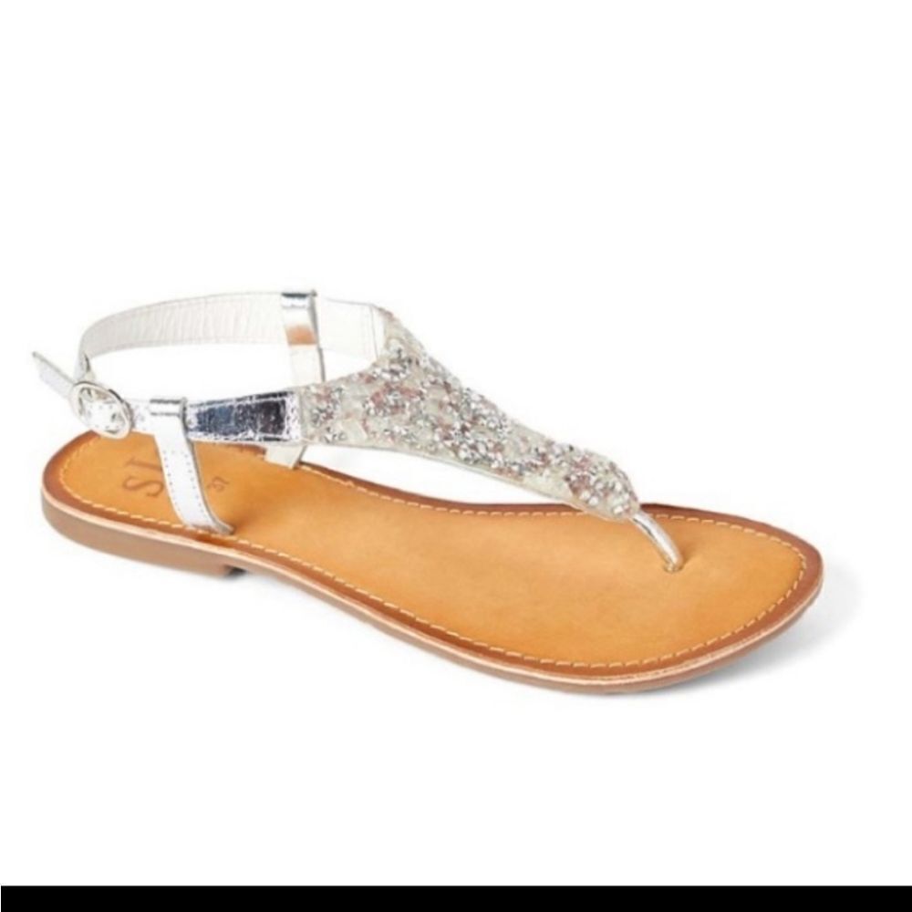 SJS Beverly Hills Silver Rhinestones T-Strap Leather Sandals Women's Sizeā40 - Picture 7 of 7